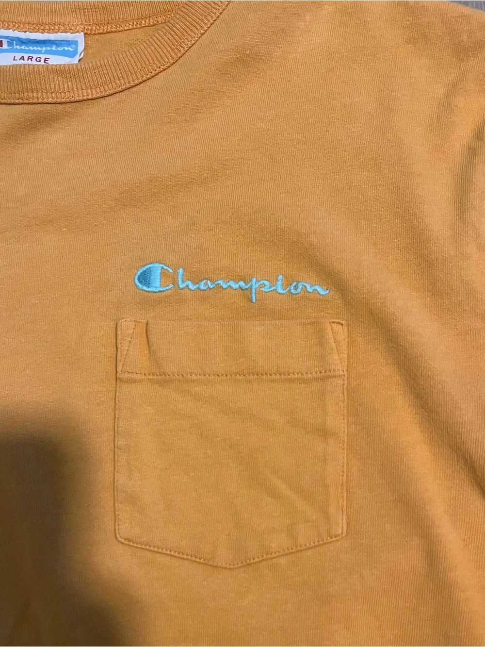 Vintage blue tag champion yellow blank tee with pocket and embroidery - Picture 3 of 8